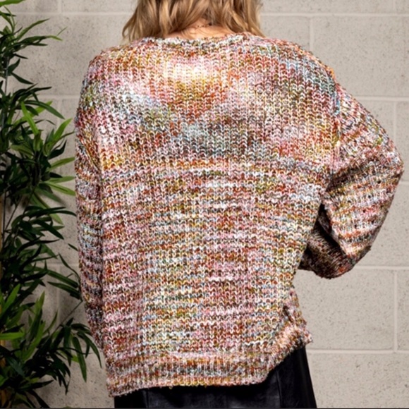1 LEFT! Women's Multi Colored Knit Fall Vneck Fall Trendy Sweater - Picture 4 of 6